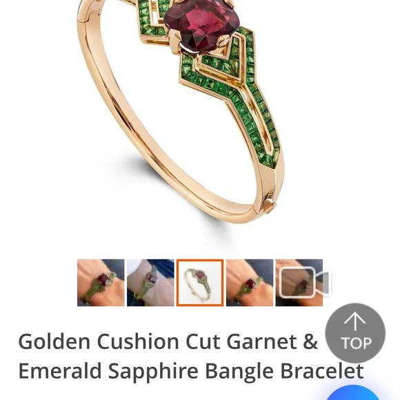 Golden Cushion Cut Garnet & Emerald Gold Bangle Bracelet - Picture 5 of 5